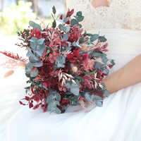 Bouquet d'hortensias et d'eucalyptus préservés pour la décoration intérieure, plantes florales de mariage, rose brumeux magenta, arrangement bohème pour mariage