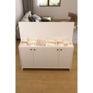 Îlot de cuisine moderne blanc breveté de 160 cm avec table de bar et armoire multifonction à 4 portes - Product Image 1