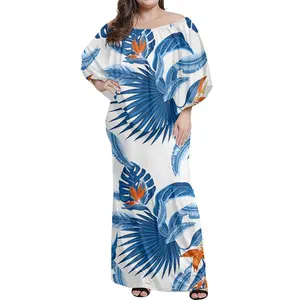 Остров стиль Гавайская райская птица Цветы принтами вечернее платье на одно плечо макси с цветочным принтом платье с отложным воротником для женщин Длинные Пончо платье
