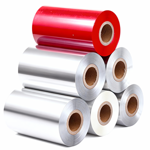 Ruban <span class=keywords><strong>de</strong></span> <span class=keywords><strong>cire</strong></span> <span class=keywords><strong>de</strong></span> carbone couleur à largeur personnalisée 50-130 mm pour exigences d'étiquetage spéciales, compatible avec les imprimantes d'étiquettes - Product Image 1