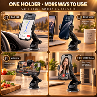 Support de téléphone universel pour voiture à ventouse en plastique, télescopique et réglable, pour grille d'aération et pare-brise, avec navigation GPS
