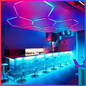 ETOP RGB LED Ceiling <strong>Lights</strong> 5-Grids <strong>Hexagon</strong> <strong>Panel</strong> for Garage IP54 for Party Gaming Basement Warehouse Barber Shop D.C Power - Product Image 1