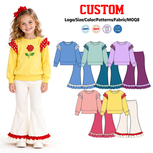 Conjunto de Ropa para Niñas con Estampado de Princesa Personalizado, Top con Volantes y Pantalones de Campana, Nueva Moda, Spandex Suave/Algodón Orgánico - Product Image 1