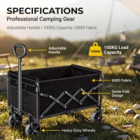Chariot pliable YUGUO avec roues - Résistant à la rouille, poignée réglable, noir jet, capacité de 360 lb pour les courses et le camping
