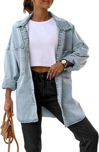 Chaquetas Vaqueras Holgadas de Gran Tamaño para Mujer, Abrigos Casuales de Mezclilla con Botones, Estilo Boyfriend, con Bolsillos, Lavables, de Viscosa/Algodón, Color Sólido - Product Image 2