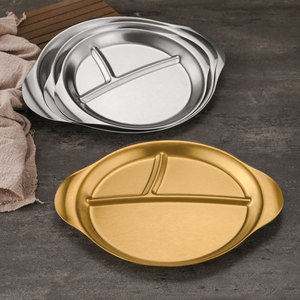 Bandeja de acero inoxidable de doble asa con 3 compartimentos para servir café, té y aperitivos en hoteles - Product Image 1