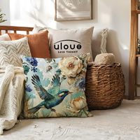 4 housses de coussin bleues, 18 * 18 pouces, motif oiseaux et fleurs, adaptées à la décoration de la maison, de la terrasse extérieure et du jardin