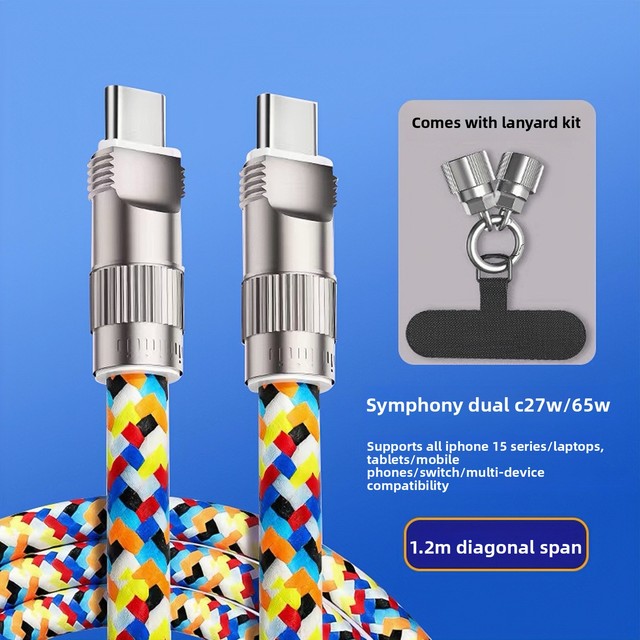 Mobile Phone Lanyard Fast Charging Data Cable Two-In-One Braided PVC Anti-Lost Cord PD60W/PVC for 15/14