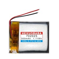 Baterai Lithium Ion Polimer 3.7V 300mAh 702025 2 Kabel untuk TWS Smart Watch MP3 Earphone Earbuds Headphone Headset L070
