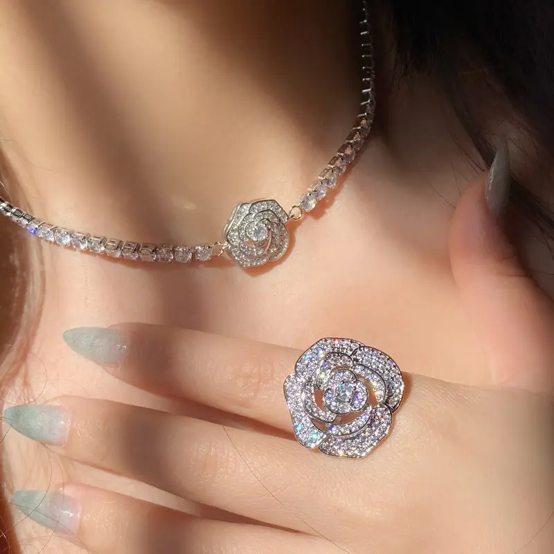 Trendy High Quality Luxury Famous Inspired Designer Ring Necklace Bracelet Earring Flower Choker Jewelry Set for Women