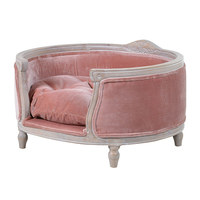 T0026 Lit pour chat et chien en bois de pin massif, style vintage bohème, esthétique française de luxe, rembourré en velours, canapé, mobilier pour animaux de compagnie