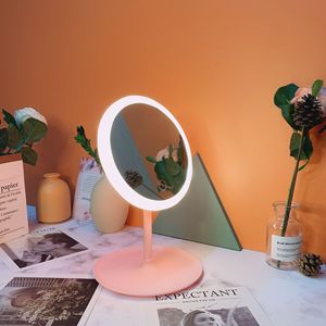 Xách tay LED Glass mỹ phẩm gương 1X Độ phóng đại hình bầu dục ABS Hồng <span class=keywords><strong>Vanity</strong></span> gương với điền vào ánh sáng cho trang điểm sử dụng - Product Image 1