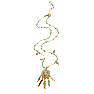 Collier en acier inoxydable vert perlé avec pendentif attrape-rêves et perle en forme de poisson, bijoux de plage méditerranéens inaltérables - Product Image 5