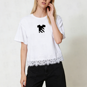 T-shirt court respirant en coton 100 % pour femme, coupe ample, col côtelé, couleur unie, broderie plate personnalisée de haute qualité - Product Image 5