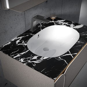 Meuble-lavabo flottant moderne et minimaliste, élégant et compact, avec un design esthétique de style mur en béton - Product Image 4