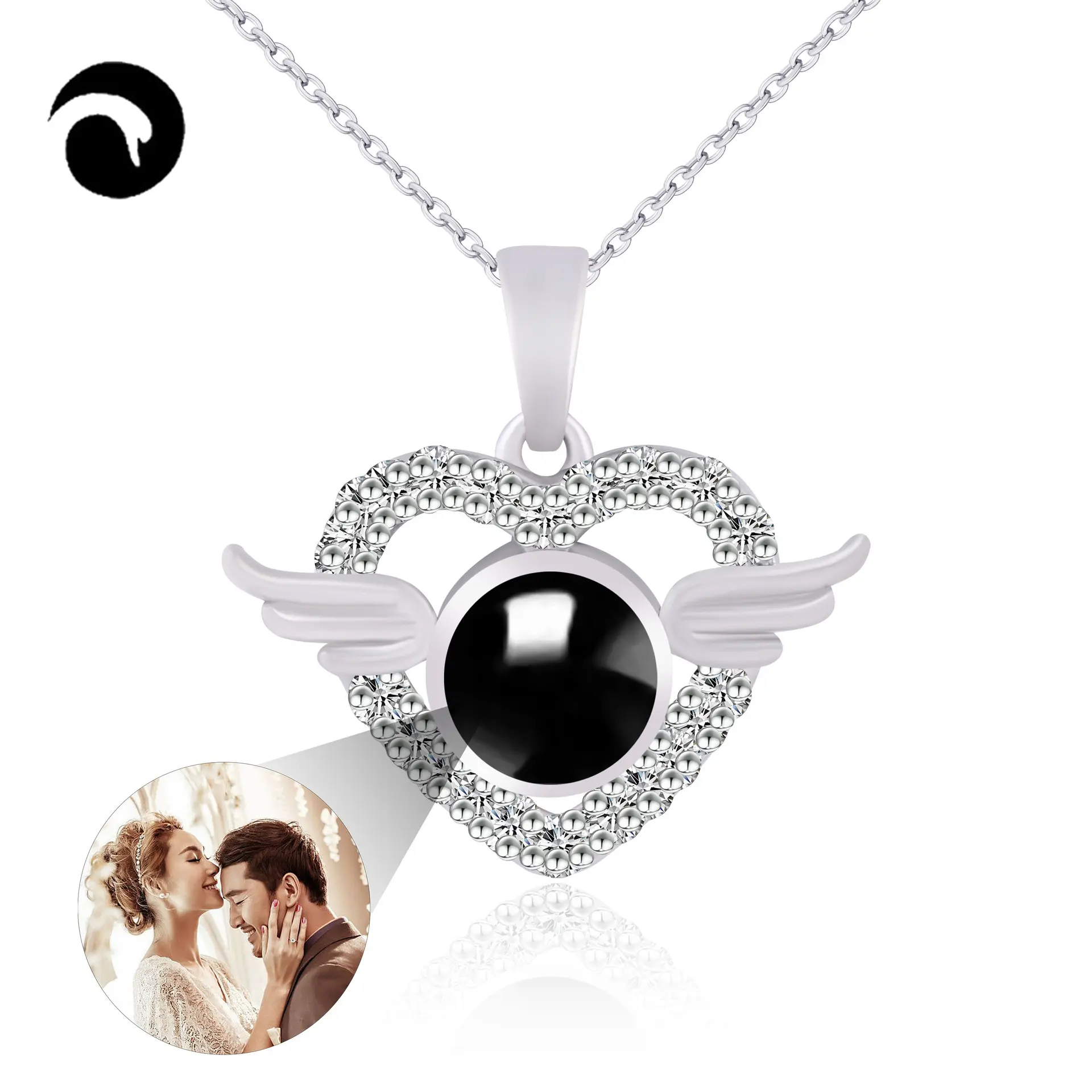 Personalização personalizada foto projeção colar real coração de ouro anjo pingentes para as mulheres