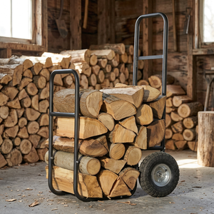 Modern Steel <b>Log</b> <b>Holder</b> Rectangle Powder Coated Firewood Storage Cart with Wheels - Product Image 2