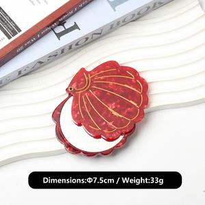 Espejo de maquillaje compacto en forma de concha, espejo acrílico plegable de viaje portátil, patrón de mármol, detalles dorados, características personalizadas - Product Image 6