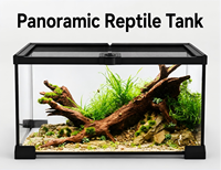 Terarium Kaca Transparan Berkualitas Tinggi untuk Reptil, Termometer Digital Model L730, Ventilasi, Gaya Kartun untuk Hewan Peliharaan