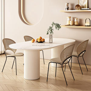 AOMISI <span class=keywords><strong>CASA</strong></span> lumière luxe crème série style table en bois massif pied plaque de roche bureau moderne famille salon table à manger - Product Image 5