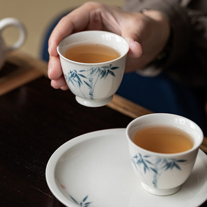 Hand Painted Blue Bamboo Ceramic <b>Teacup</b> Porcelain Single Cup Chinese Retro Underglaze Kung Fu Tea Set - Product Image 2