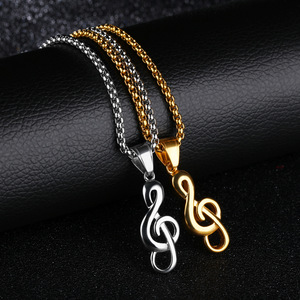 สัญลักษณ์ดนตรีสร้างสรรค์ของยุโรปและอเมริกา สินค้าขายดี ฮิปฮอปสำหรับผู้ชายและผู้หญิง สร้อยคอสแตนเลส - Product Image 4