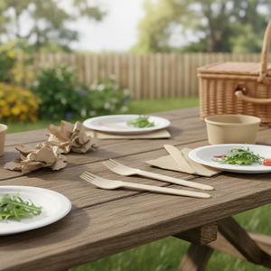 FSC Lot de 30 fourchettes en bois biodégradables Vaisselle compostable écologique pour hôtels et fêtes Production de couverts en bambou - Product Image 3