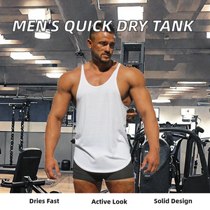 Débardeur de sport pour homme en gros, en spandex/coton, respirant, tricoté, à séchage rapide, col rond, uni, sans manches, broderie machine - Product Image 2