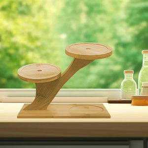 Estante de escritorio de bambú de 3 niveles para plantas, soporte para escritorio de oficina, color madera natural, expositor para suculentas - Product Image 4