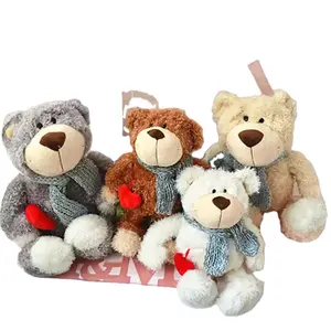 Wholesale Kawaii Teddy Bear Plush Toys Skin Soft Peluches Scarf Teddy Bear With Red Love Heart Toy Valentines Christmas Gift