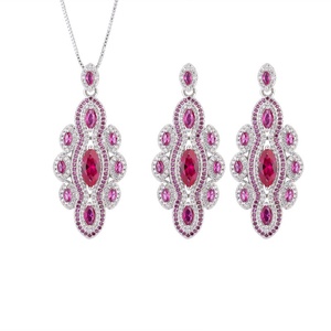 High Quality Eco-friendly Copper 5*9MM Red Cubic Zirconia Retro Ancient Style Handmade Pendant <b>Earrings</b> Jewelry <b>Sets</b> for Women - Product Image 1