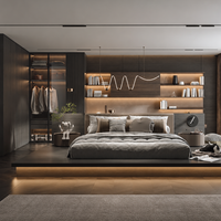 Ensemble de meubles de chambre à coucher en bois moderne de luxe, cadre de lit sur mesure, armoire intégrée, table de chevet, unité de rangement, villa, hôtel