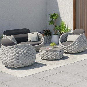 Conjunto de Sofá Moderno para Exteriores, Tejido con Cuerda y Aluminio, Silla de Ratán para Patio, Mesa de Té, Combinación Impermeable y Resistente al Sol, para Hotel, Villa, Jardín - Product Image 2