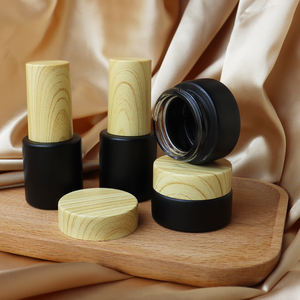 Personalizado mate negro esmerilado 50g 30g 15G 10g <span class=keywords><strong>5G</strong></span> 10ml 20ml 50ml tarros de crema de vidrio recipientes con tapas de grano de madera de bambú - Product Image 6