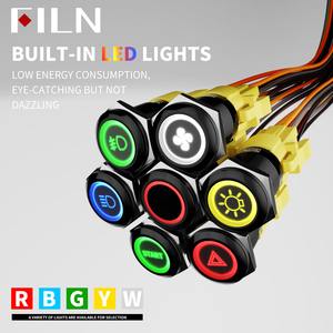 FILN 19mm nuevo diseño desarrollo 185 opciones de símbolos interruptores de botón estilo Pin con anillo de arnés de cables Led para máquina - Product Image 4