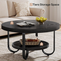 Table basse ronde de 31,1 pouces avec étagère de rangement à 2 niveaux, pieds en métal courbés, table d'appoint centrale, petite table de salon, meubles pour appartement, maison