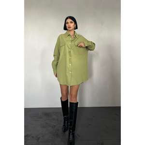 Camisa Verde Estilo Boyfriend para Mujer, Popelina, Doble Bolsillo, Cierre de Botones, Uso Diario - Product Image 2