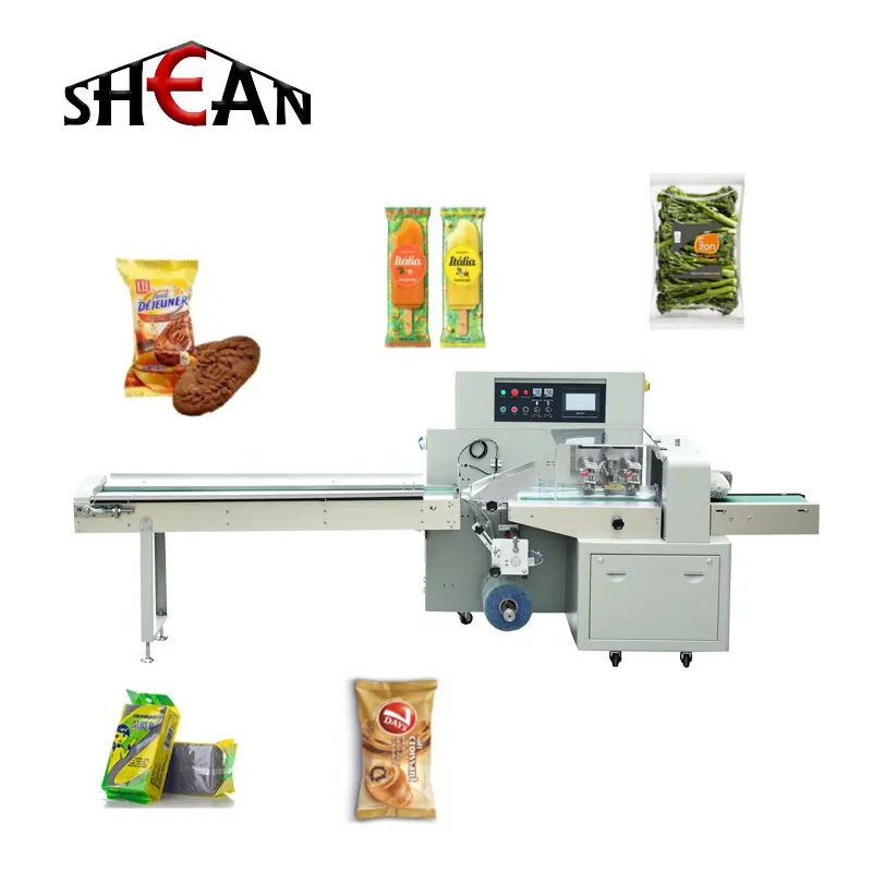 High Speed Automatic Flow Food Pillow Tissue Bread Vegetables Horizontal Packaging Machines Pillow Packing Machine