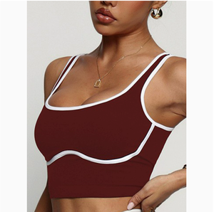 Conjunto de Yoga de 2 Piezas para Mujer, Top Deportivo con Cuello Cuadrado, Leggings de Cintura Alta, Color Negro Sólido con Ribete en Contraste, Transpirable y Sin Costuras - Product Image 6