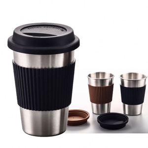 304 Single-layer Stainless Steel <b>Coffee</b> Cup with Heat-resistant Silicone Cup Sipping Cup - Product Image 1