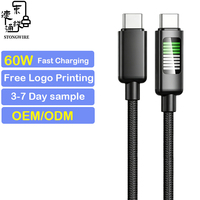 Cable de Datos Tipo C con 9 Luces LED Blancas, 60W-2400W PD 3.1 5A, Cable de Carga Rápida USB C Trenzado de Nailon, 1m-3m, Cable Tipo C OEM