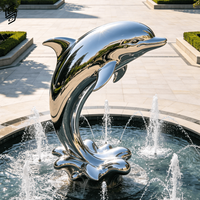 Statues d'animaux marins personnalisées de grande taille en acier inoxydable poli miroir, statue de dauphin pour la décoration de l'extérieur et des installations aquatiques