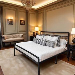 Base de Cama King Size de Madera con Paneles Metálicos Negros, Espacio de Almacenamiento, Muebles de Dormitorio, Fácil Montaje, Precio Mayorista - Product Image 2