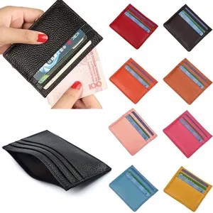 Dompet saku tempat kartu kredit pemblokir RFID kecil ramping minimalis untuk pria wanita PU dompet pendek uniseks Logo kustom terbuka