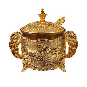 Pot de rangement en alliage de zinc doré de style européen, sculpté de fleurs, pour fruits secs, bonbons, avec couvercle - Product Image 5