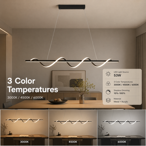 Modern Metal Led Dining Room Pendant <b>Light</b> With Remote Tricolor Dimmable Adjustable Height For <b>Indoor</b> Home 53W 120Cm - Product Image 3