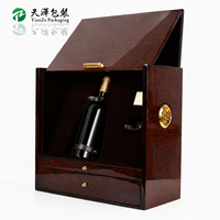 Boîte cadeau en bois foncé brillant faite à la main avec tiroirs, multi-compartiments, personnalisée pour bouteille de vin rouge, coffret de présentation en bois