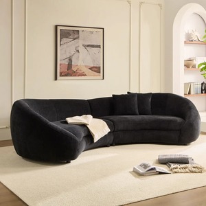 Sofá Seccional Curvo en Oferta, Superficie Tapizada en Terciopelo, Diseño Afelpado, Muebles Modernos para Sala de Estar - Product Image 3