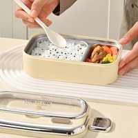 Conteneur alimentaire en métal à double couche, isotherme, anti-fuite, pour le camping, boîte à lunch en acier inoxydable 304 avec sac et couverts