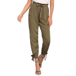 <span class=keywords><strong>Pantaloni</strong></span> Jogger da <span class=keywords><strong>Donna</strong></span> Verde Oliva con Coulisse in Vita - <span class=keywords><strong>Pantaloni</strong></span> <span class=keywords><strong>Cargo</strong></span> Casual con Laccetti alla Caviglia, Personalizzabili OEM, a Vita Alta - Product Image 1